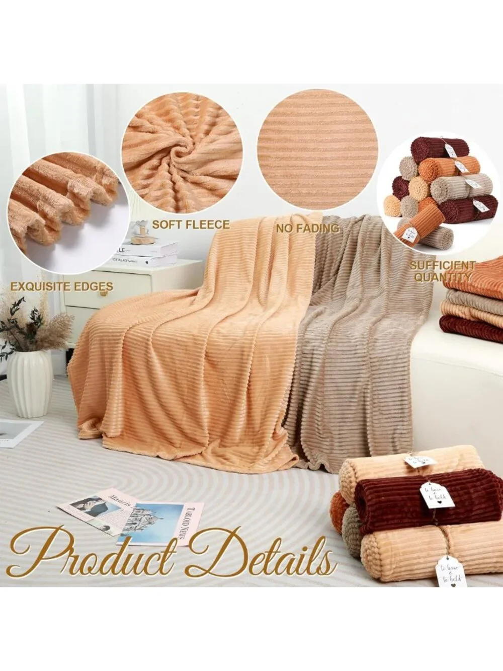 12 Pcs Soft Terracotta Throw Blankets 50x60